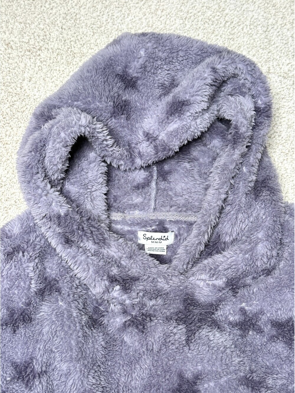 Splendid Plush Star Hooded Pullover Size M Light Purple Gray Fleece Hoodie